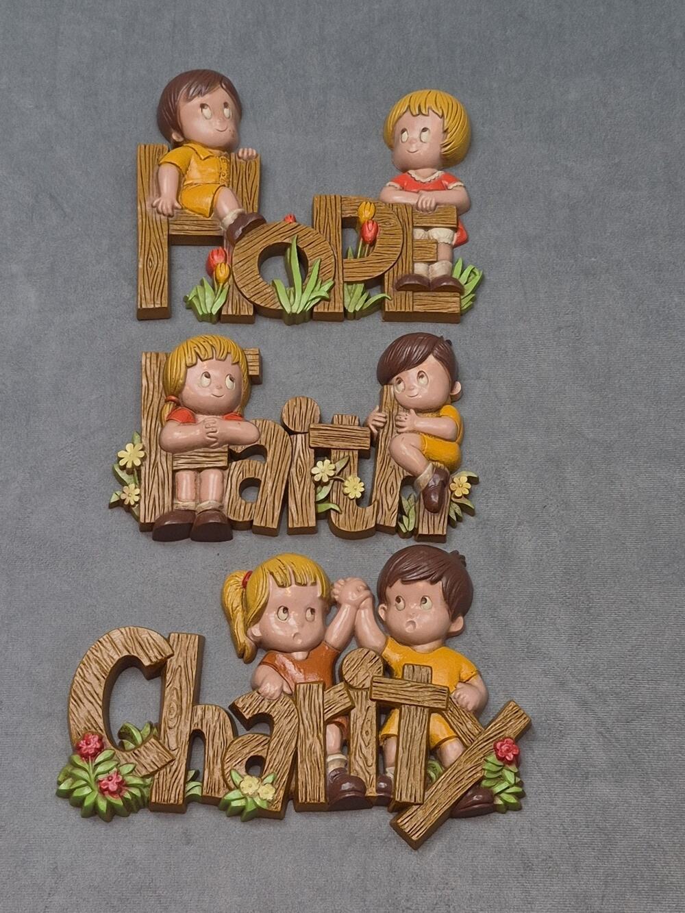 Vintage 1982 Burwood Homco Set Of 3 Faith Hope Charity Wall Plaques Art Decor